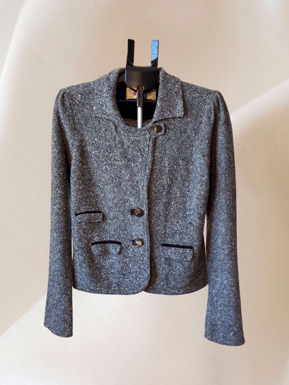 Vintage Anthropologie Laureate Lane Tweed Knit Sweater Blazer Jacket Gray L